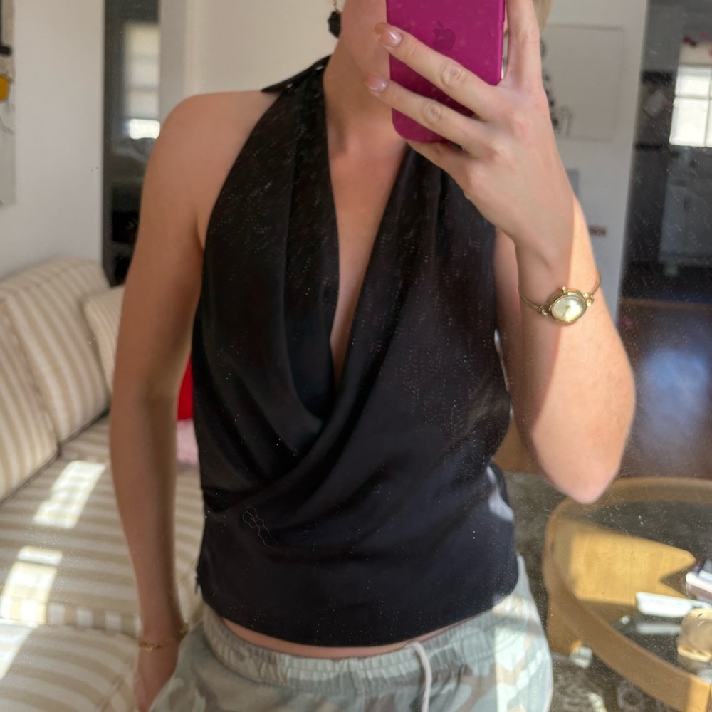 Aritzia Black Draped Satin Top